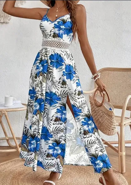 Elegant Spring chic Vacation Resort floral summer maxi dress - EX-STOCK CANADA