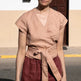 Casual Summer Lace-up Cotton Linen V-neck Top Short-sleeved blouse top women - EX-STOCK CANADA