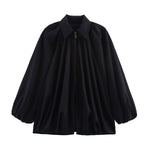 Women's Loose Pleated Zip-Front Jacket – Balloon Sleeves, 6 Colours | Sizes XS–XL