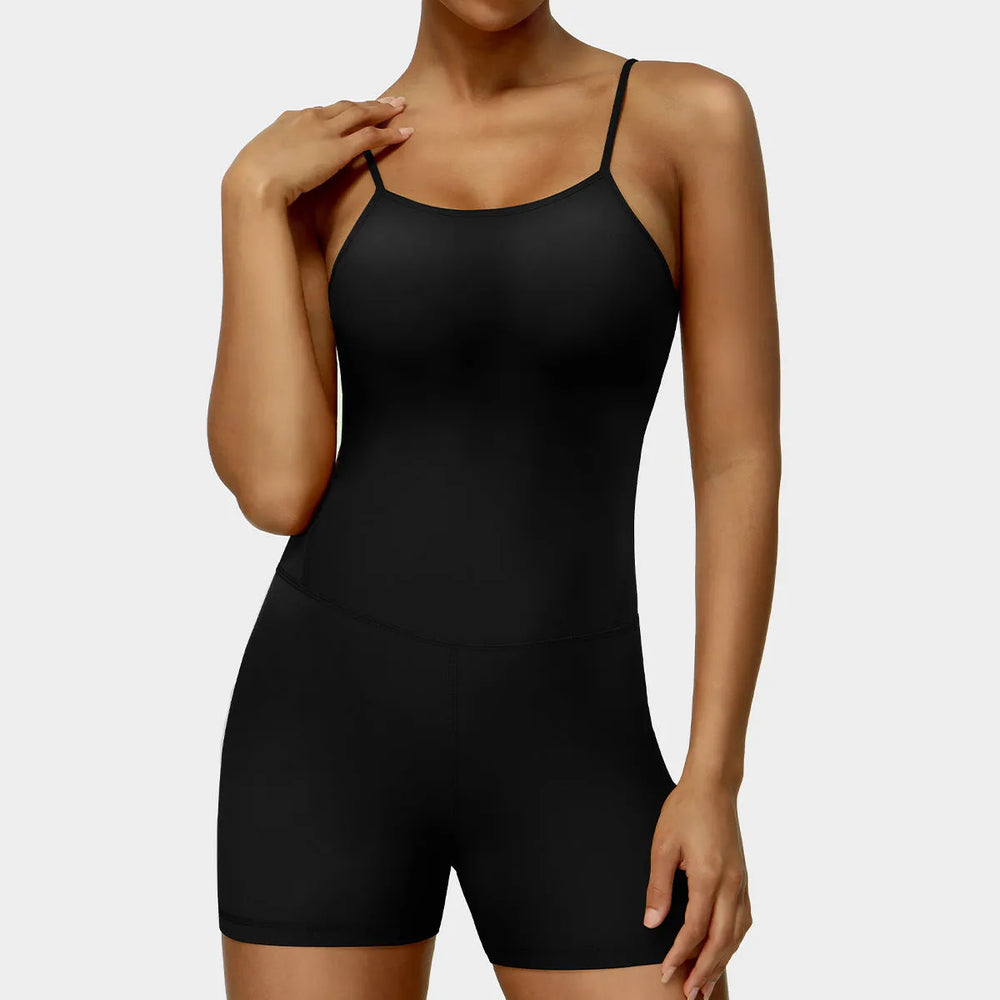 Thin Strap Yoga Clothes Shorts Suit Nude Feel One-piece Workout Top - EX-STOCK CANADA