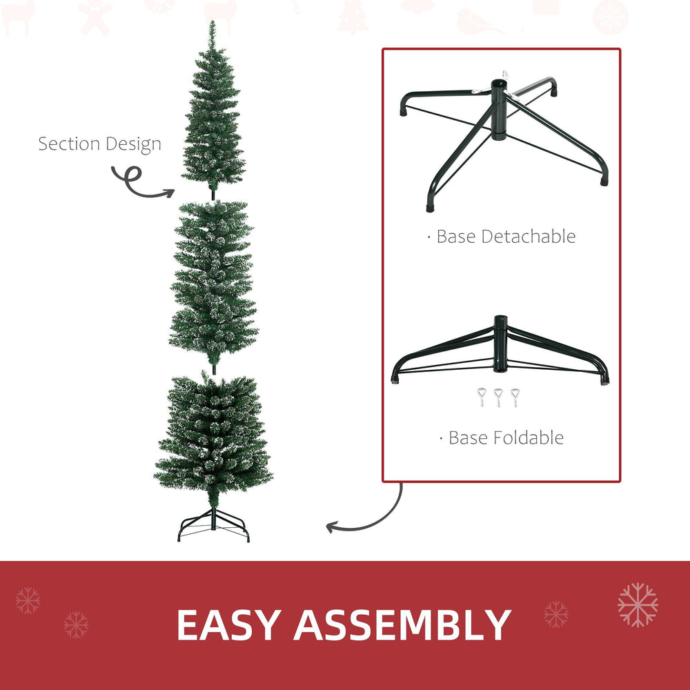 7.5FT Artificial Snow Dipped Christmas Tree Xmas Pencil Tree Holiday Home Indoor Decoration With Foldable Black Stand, Green EX-STOCK Canada 