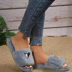 Fluffy Slipper Fall Winter Warm Home Fur Furry Slippers Women Plush Shoes Indoor House Fuzzy Flip Flops Female Padded Fleece Living Bedroom - EX-STOCK Canada