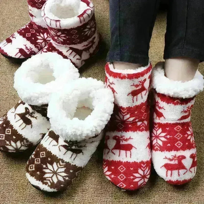 Christmas Elk Floor Shoes Indoor Socks Shoes Warm Plush House Slippers - EX-STOCK CANADA