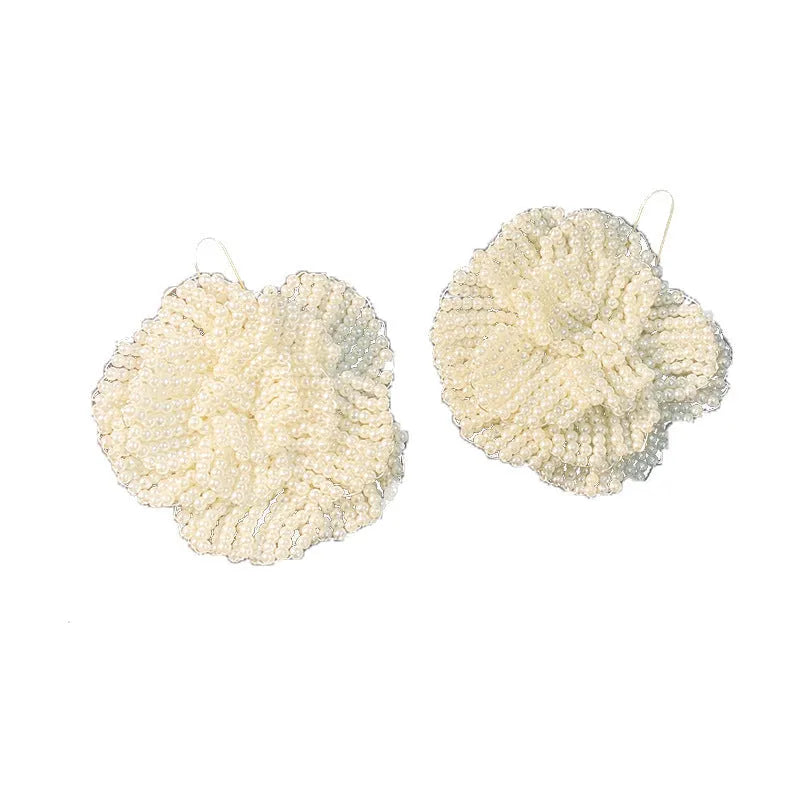 Bridal Beautiful Flowers Handmade Beaded Pearl Earrings - EX-STOCK CANADA
