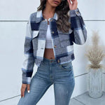 Fashion Oversized Plaid Lapel Cropped Jacket outwear top for women - EX-STOCK Canada