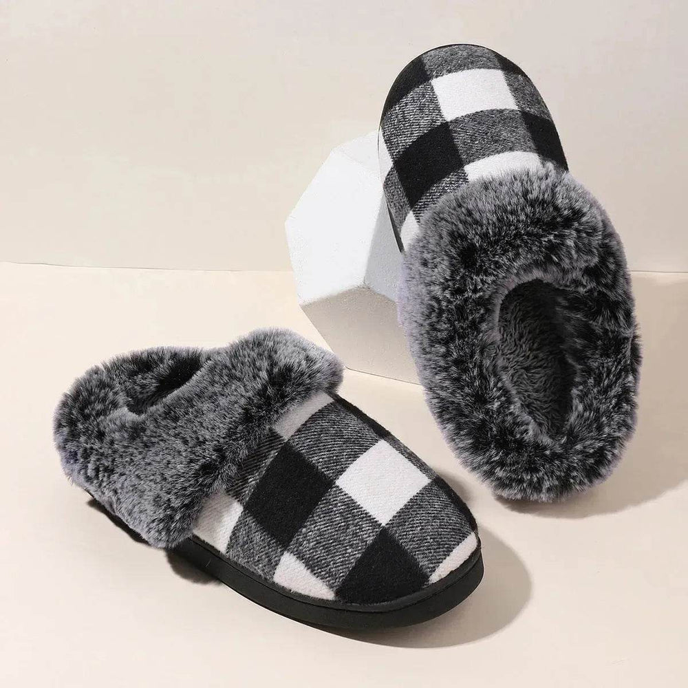 Winter Warm Plaid Plush Slippers Home Indoor Non-slip Bedroom Floor Soft Fuzzy Slipper For Couple Fashion Solid House Shoes - EX-STOCK Canada