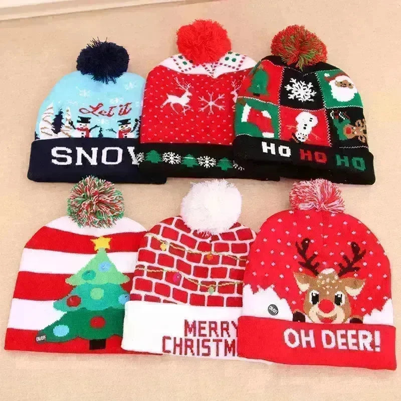 LED Christmas Hat Sweater Knitted Beanie Christmas Light Up Knitted Hat Christmas Gift  Kids Xmas New Year Decorations - EX-STOCK CANADA