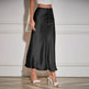 High Quality Satin Silk High Waist Drawstring Lace-up Solid Women Satin Midi Skirt - EX-STOCK Canada