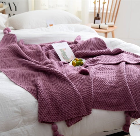 Nordic fringed knit ball blanket wool blanket office air conditioning lunch break blanket shawl blanket sofa leisure blanket blanket EX-STOCK Canada 
