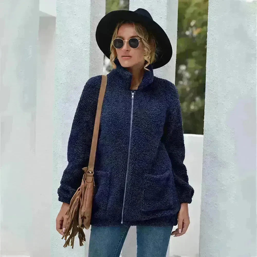 New Autumn Winter Zip up Plush Cardigan Sweater for Women - EX-STOCK CANADA