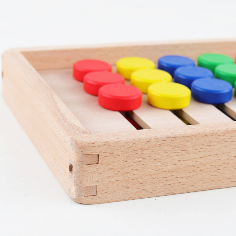 Wooden abacus with colorful beads on a white background