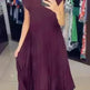 Women Summer Pleated Maxi Dress Casual Short Sleeve Crewneck Flowy Swing Long Dress with Pockets - EX-STOCK CANADA