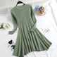 Autumn Winter Round neck Slim fit Mini Flared Sweater Dress - EX-STOCK Canada