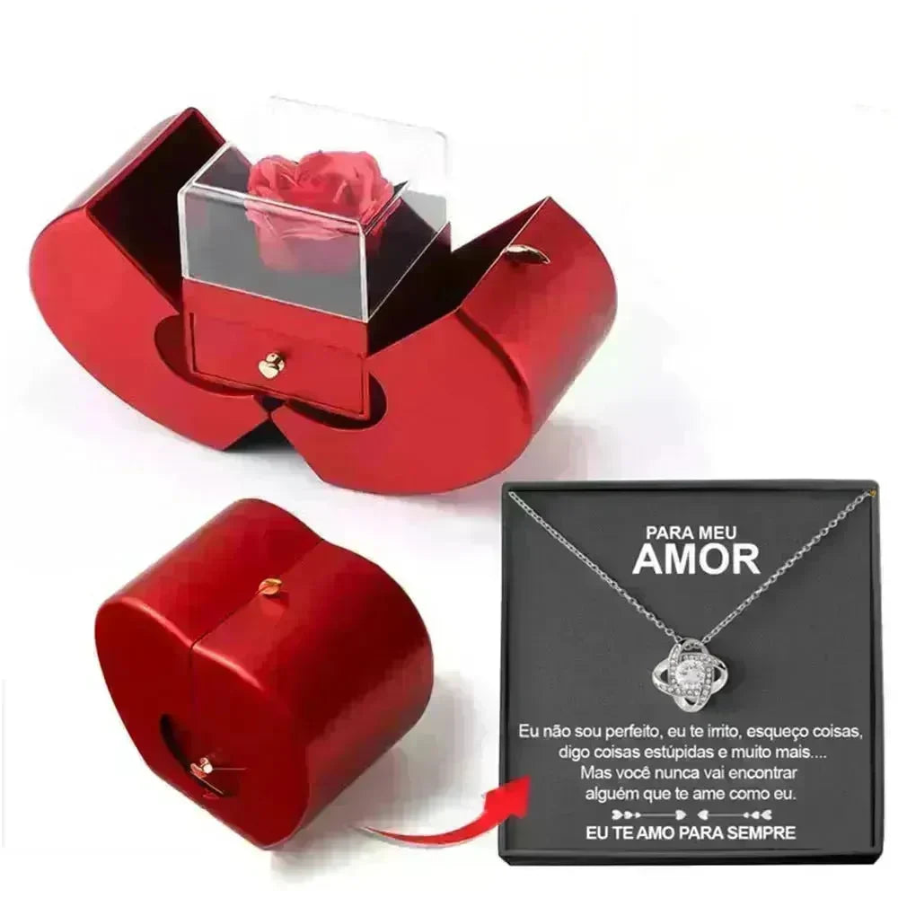 Fashion Jewelry Box Red Apple Christmas Gift Necklace Eternal Rose For Girl Mother's Day Valentine's Day Gifts With Artificial Flower Rose Flower Jewelry Box - EX-STOCK CANADA