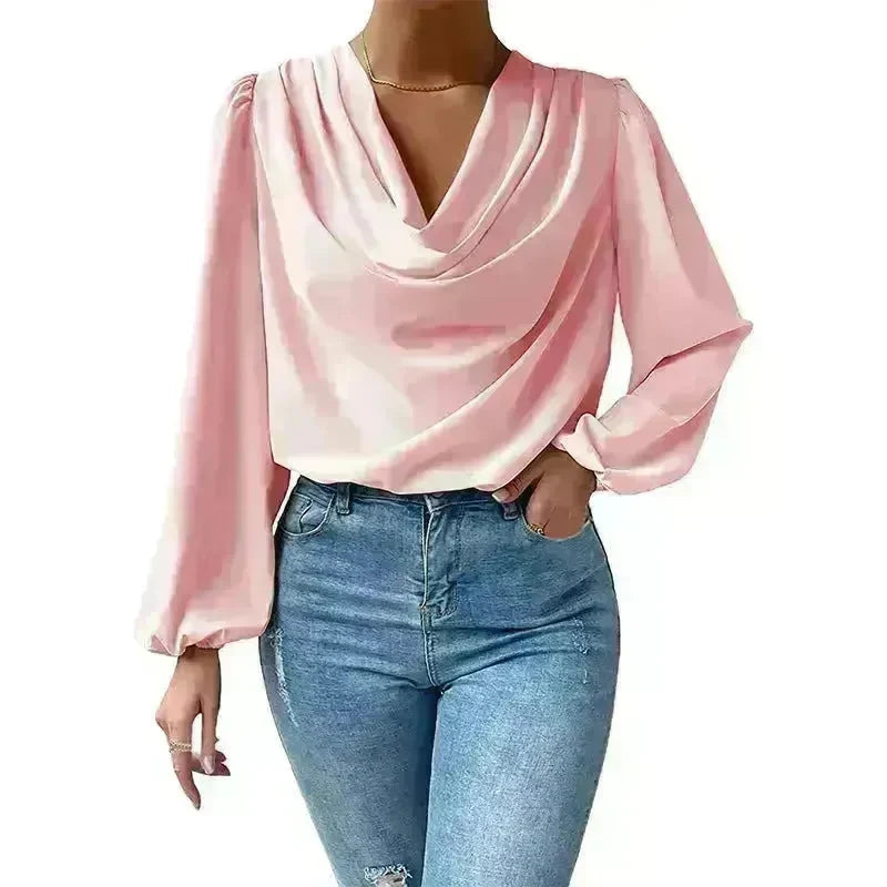 Casual Evening Top for Women Long-sleeved Shirt Loose V-neck chiffon blouse Top women - EX-STOCK CANADA