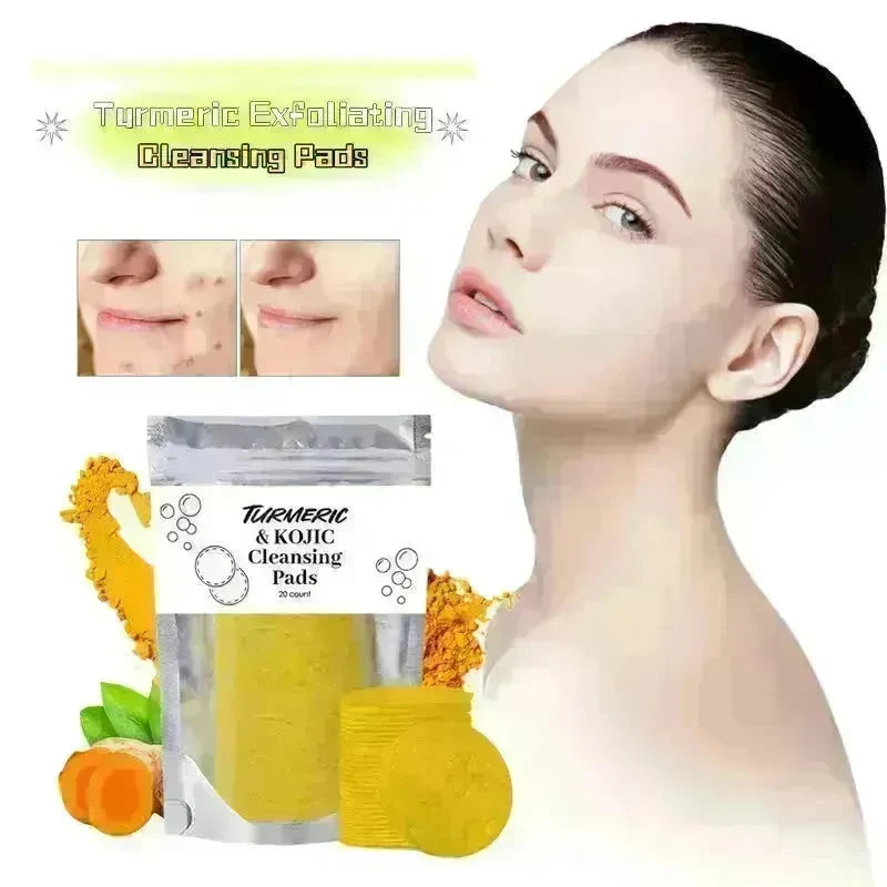 Turmeric and Kojic Exfoliating Cleansing Pads Compressed Facial Sponges Skin Exfoliator For Face Clogged Pores Excess Oil Cleansing - EX-STOCK CANADA