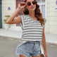 Fashion Stripe Print V-neck Short-sleeved T-Shirt Summer Loose Casual top for Women - EX-STOCK CANADA