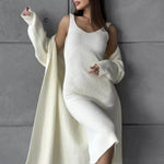 Women 2pcs Winter outfit set Long dress Cashmere Long Cardigan Jacket - EX-STOCK Canada