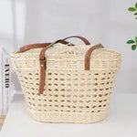 Large Capacity Fashion Urban Simple White Khaki Straw Braided shopper Beach Bag - EX-STOCK CANADA