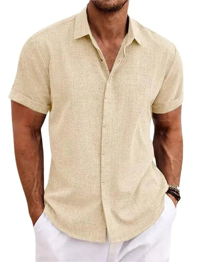 Men's Solid Color Loose Linen Short-sleeved shirt - EX-STOCK CANADA