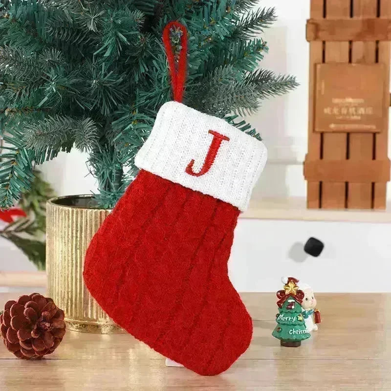 Cute Letters Christmas Stockings Decorative Creative Tree Pendant Wool Knitted Socks - EX-STOCK CANADA