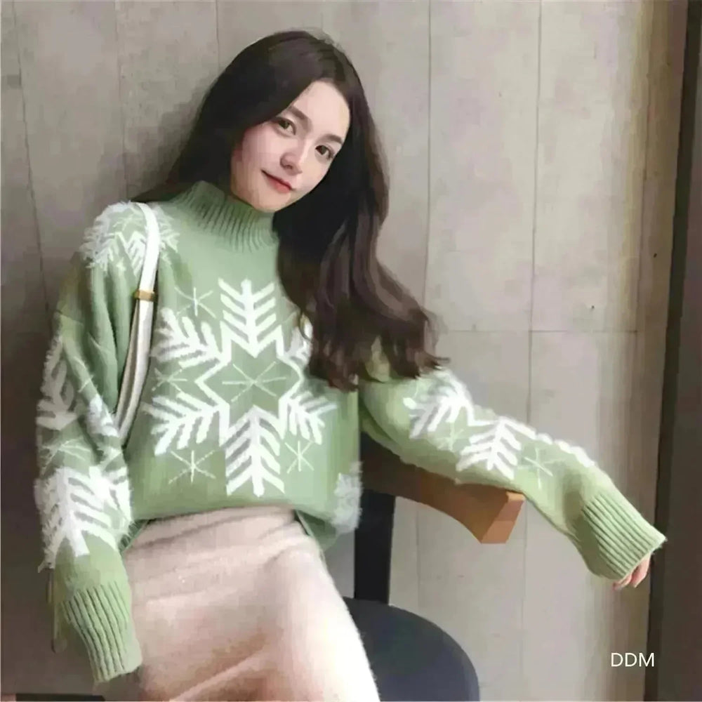 Snowflakes Crewneck Christmas Cashmere Sweater women - EX-STOCK CANADA