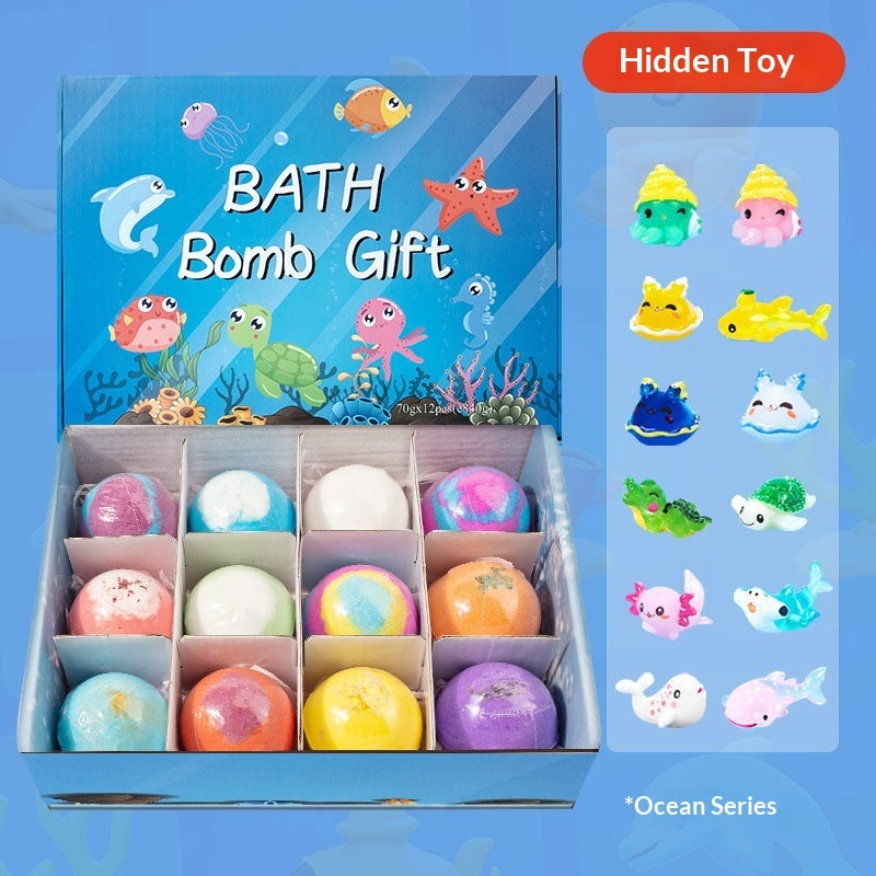 Kids Bath Bombs With Toys Gift Set – 12 Hidden Ocean Toy Surprise, Plant Essential Oil Fizzing Bombs