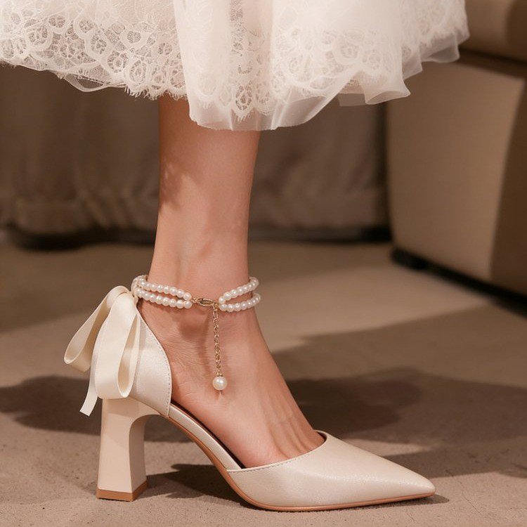 Women's Pumps 2026 Spring New Arrival, Designed Pearl Bow, Unique And Elegant Style 