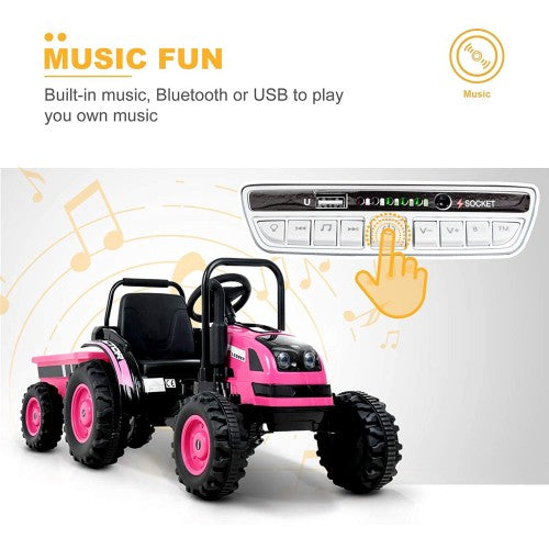 2026 6v Tractor Powered Ride-On Car Remote Control with Detachable Wagon 
