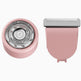Pink electric shaver head and trimmer on a white background