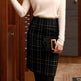 High Waist Black Plaid Sheath A- Line Slimming Woolen Mini Sheath Skirt - EX-STOCK Canada