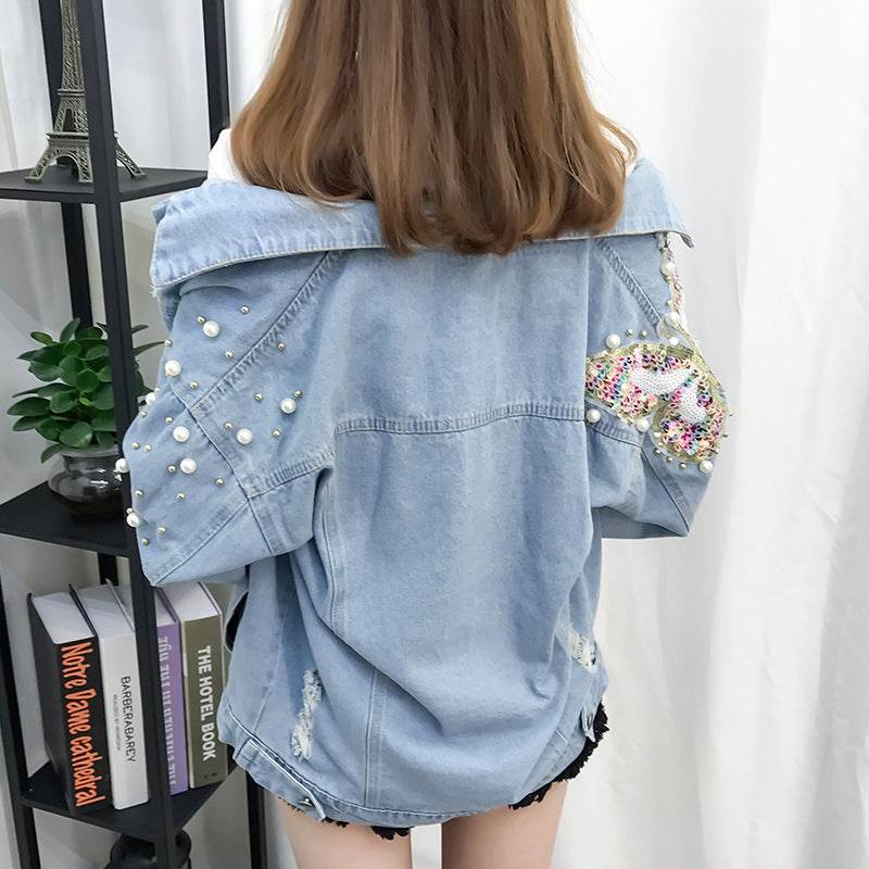 All-match Korean Style Loose Embroidered Denim Jacket Women EX-STOCK Canada 