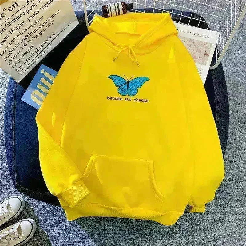 Women Single Butterfly Autumn And Winter Loose Hoodie Pullover sweatshirt - EX-STOCK CANADA