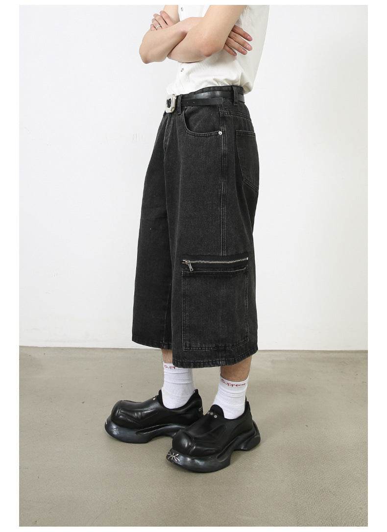 Workwear Denim Shorts New Loose Street Personalized Cropped Baggy Pants - EX-STOCK Canada