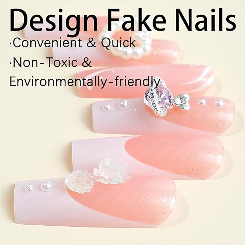 24 PCS Planet Pearl Flower Nail Art, Long Length Long Water Pipe Fake Nails,Square Head Nail Tips False Nail EX-STOCK Canada 