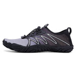 Black and gray athletic shoe on a white background