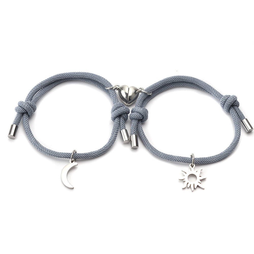 Bracelet Couple Pendentif Soleil et Lune en Acier Inoxydable et Titane - EX-STOCK Canada