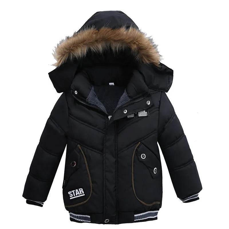 Small Medium-Sized Boys Cotton-Padded Fur Hoodie Winter Jackets for kids - EX-STOCK Canada