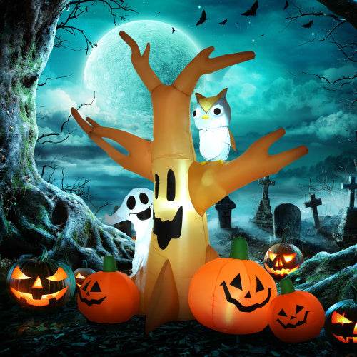 HOMCOM 7.5 Tall Lighted Halloween Inflatables Outdoor Decorations Haunted Tree With Owl, Ghost, Pumpkins, Blow Up LED Yard Decor For Garden, Lawn, Party, Holiday, Waterproof - EX-STOCK Canada