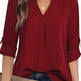 Chic Solid V-Neck Blouse - Fashionable Simplicity For Women - Relaxed Casual Long Sleeve Style - EX-STOCK Canada