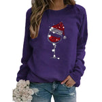 Clothing Christmas Women's Sweater Christmas Hat Red Wine Glass Graphic Print Crew Neck Long-sleeved Sweater - EX-STOCK Canada