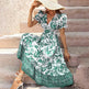 Puff Sleeve dress V Neck Blue Floral Bohemian Midi Dress EX-STOCK