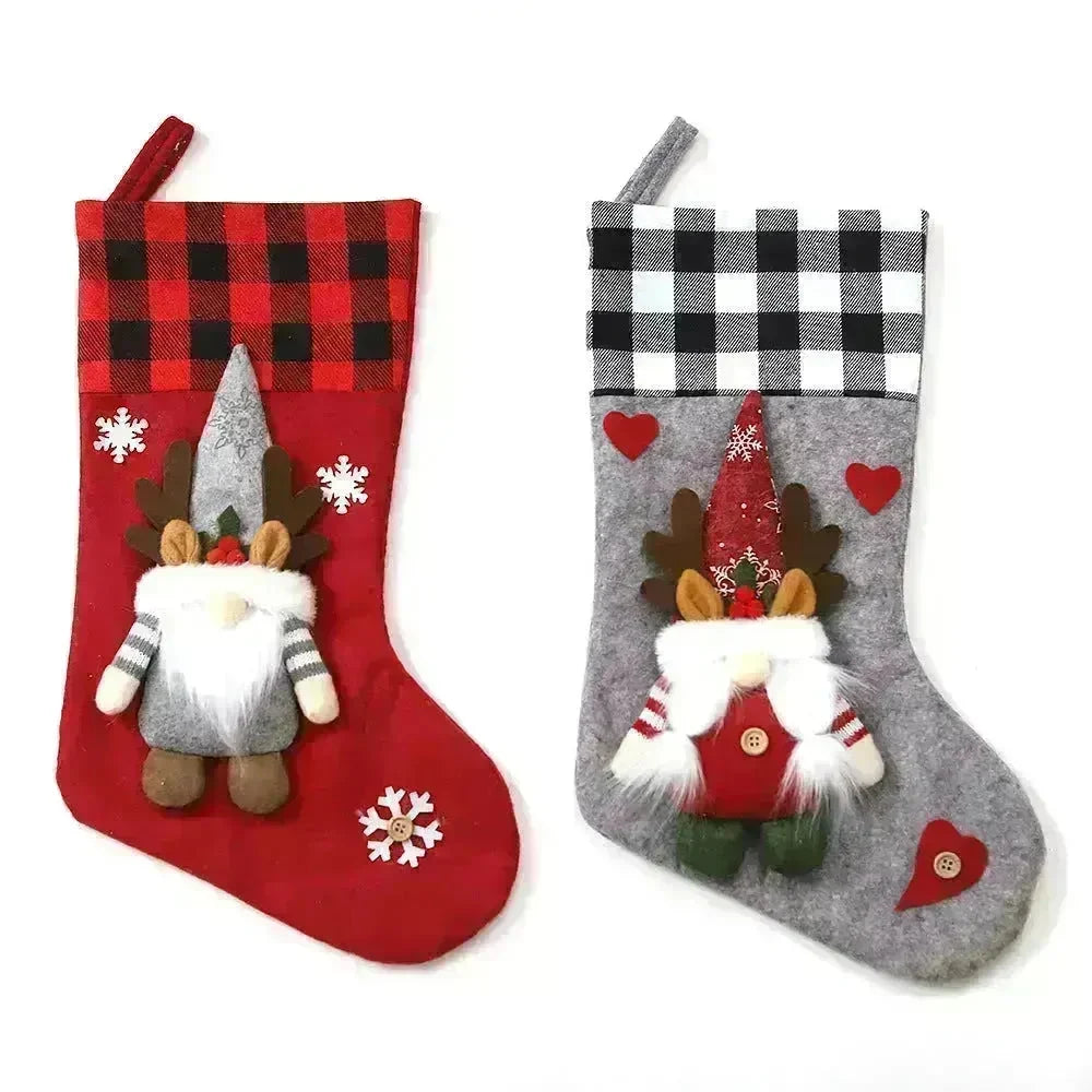 Plaid Three-dimensional Couple Faceless Doll Christmas Stockings Christmas Eve Gift Bag Candy Bag - EX-STOCK CANADA