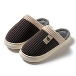 Solid Striped Plush Slippers Winter Warm Bear Fleece Shoes House Indoor Bedroom Floor Thick-soled Home Slipper For Women Men Couple - EX-STOCK Canada