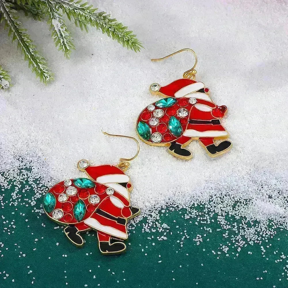 Personalized Cute Santa Claus Earrings With Colorful Rhinestones Ins Fashion Christmas Earrings For Women Jewelry - EX-STOCK CANADA