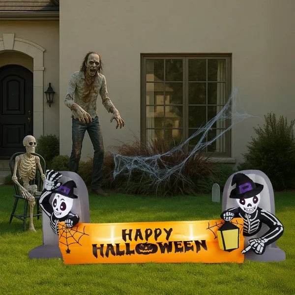 9.6FT Large Halloween Inflatable Decorations Skeleton Tombstone Banner, Outdoor Decorations Blow Up Yard Decor With Built-in LEDs For Halloween Holiday Party Outdoor Garden Yard Lawn Decor - EX-STOCK Canada