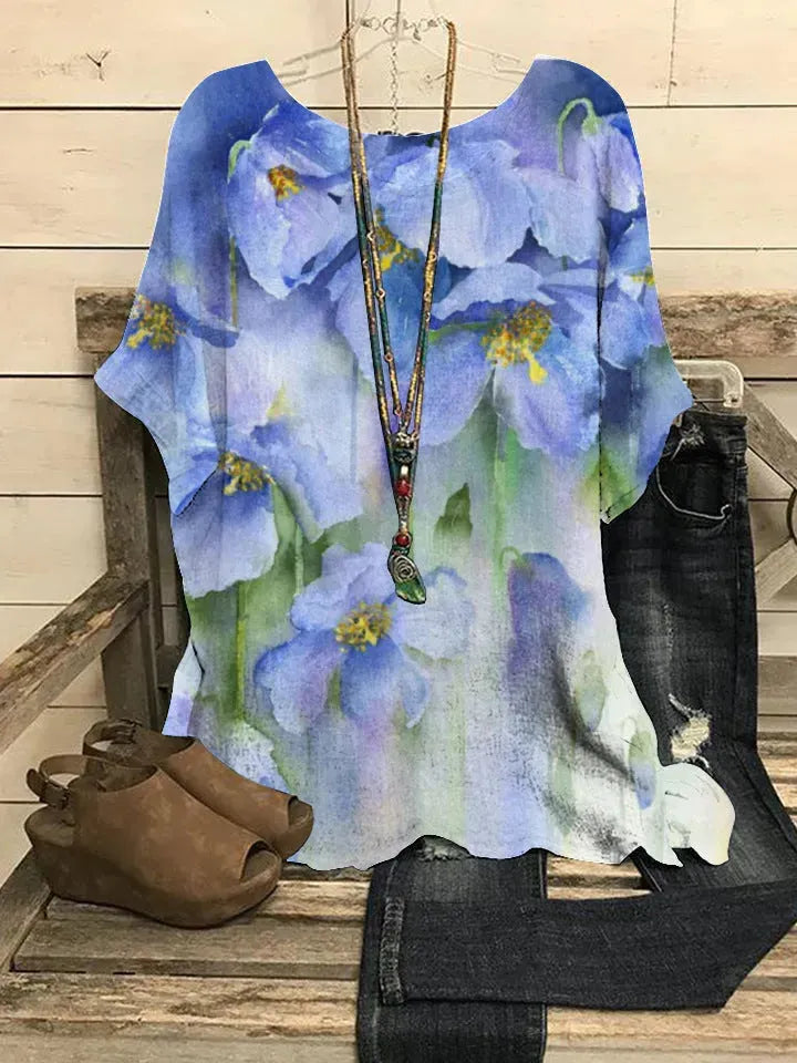 Summer Loose blouse Round Neck Short Sleeve Cotton And Linen Top For Women - EX-STOCK CANADA