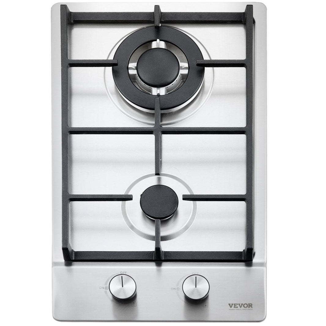 Gas Cooktop 12 Inch, Max 12250BTU 2 Burners Built-in Stainless Steel Gas Stove Top, LPG NG Convertible Dual Fuel Natural Gas Hob With Thermocouple Protection EX-STOCK