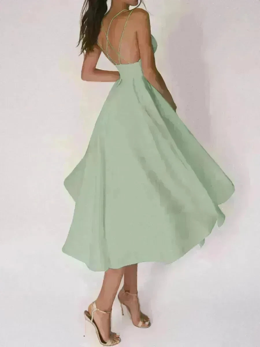 Charming V-neck Suspender Dress Summer Fashion A-Line Long Dresses For Women Sleeveless Skater Dress for Wedding cocktail evening  dinner party events - EX-STOCK CANADA