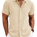Men's Solid Color Loose Linen Short-sleeved shirt - EX-STOCK CANADA